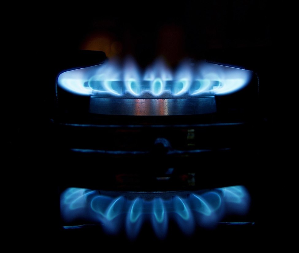Blue gas flame on a gas burner